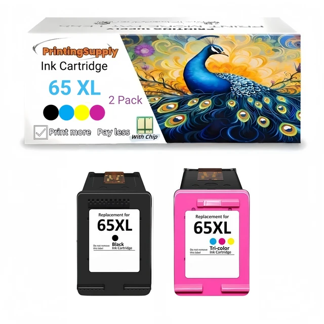Main image of 65XL 2P Black&Tri-C Ink Cartridge Compatible for HP 65 XL Compatible with HP AMP 100 105 120 125 1302620 2621 2622 2624 2630 2632 2633 2652 2655 DeskJet 3720 3721 3722 3723 3732 3735 3750 3752 3755