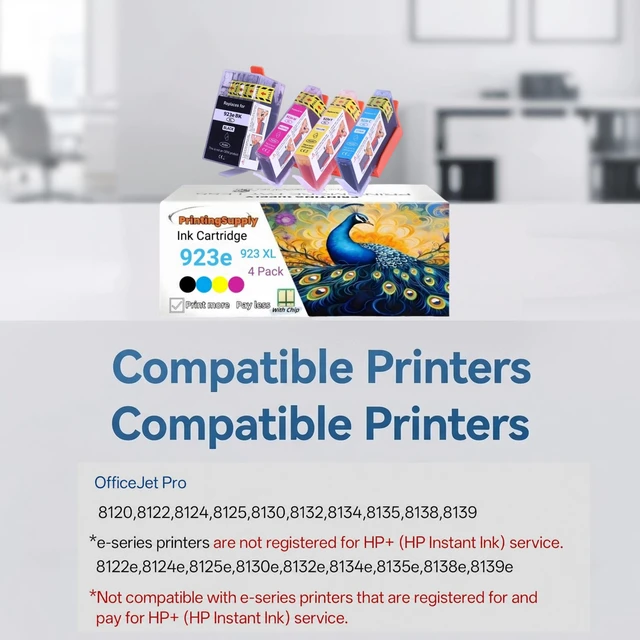 Alt view image 2 of 7 - 4 Pack 923e New High Yield BKCMY ink Cartridge Compatible to HP 923e 923XL 923 XL, Work with HP OfficeJet pro 8120 8122 8124 8125 8130 8132 8134 8135 8138 8139