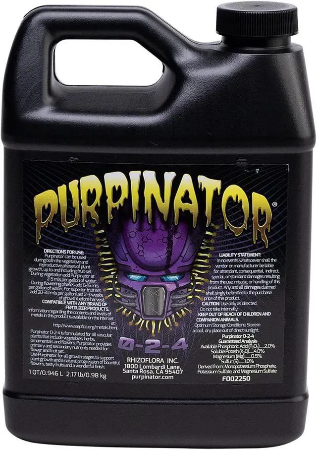 Main image of Purpinator - Liquid Nutrient Additive for Flowering and Fruiting Plants, For Use in Hydroponics and Soil, 1 qt.