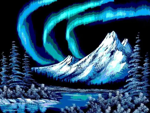 Main image of Northern Lights Mountains | Rug Making Latch Hooking Kit (60x40cm print canvas)