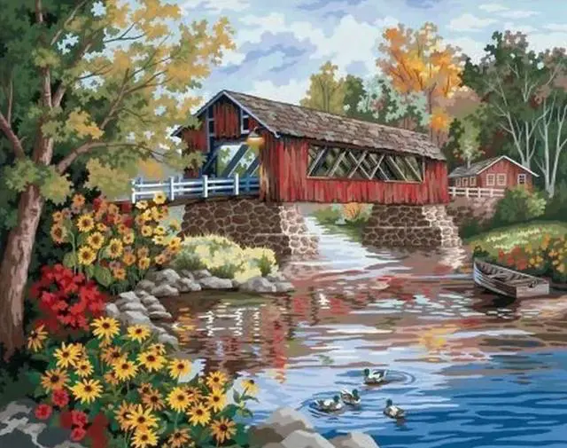 Main image of Covered Bridge Paint By Numbers (40x50cm No Frame)