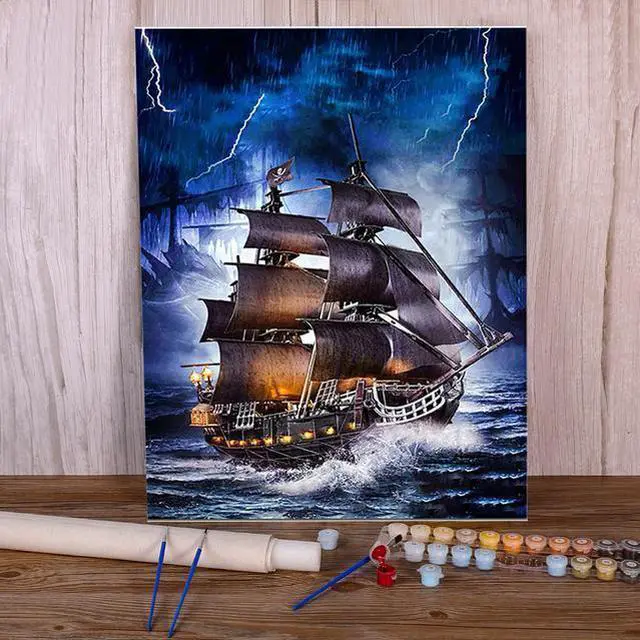 Alt view image 6 of 6 - Sailboat in Storm Paint By Numbers (30x40cm No Frame)
