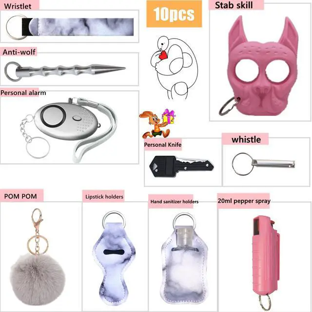 Alt view image 2 of 7 - Self Defense Keychain Set for Women with Protection Safety Alarm Key Chain,Whistle and Wirstlet Safety KeyChain Set Gray