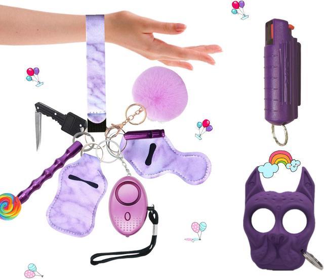 Self Defense Keychain Set for Women with Protection Safety Alarm Key Chain,Whistle  and Wirstlet Safety KeyChain Set purple 