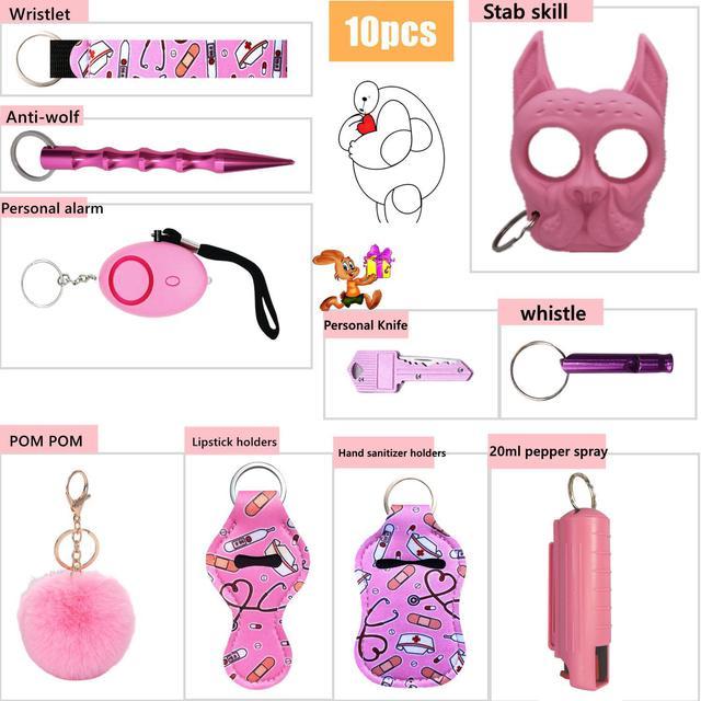Self Defense Keychain Set With Safe Sound Personal Alarm, Hand sanitizer  holders Safety Keychain Set for Women, Girls - Portable Self Protection Key  Chain Defense Pink 