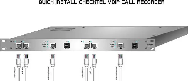 Alt view image 4 of 7 - Checktel VoIP - SIP Telephone Call Recorder, Line or Station Side, SIP Trunk or Cloud Telephony, 2 x 50 concurrent calls, 2 x 150 Stations. Metal 19 Inch - 1U Gateway Housing. Front Color: Silver