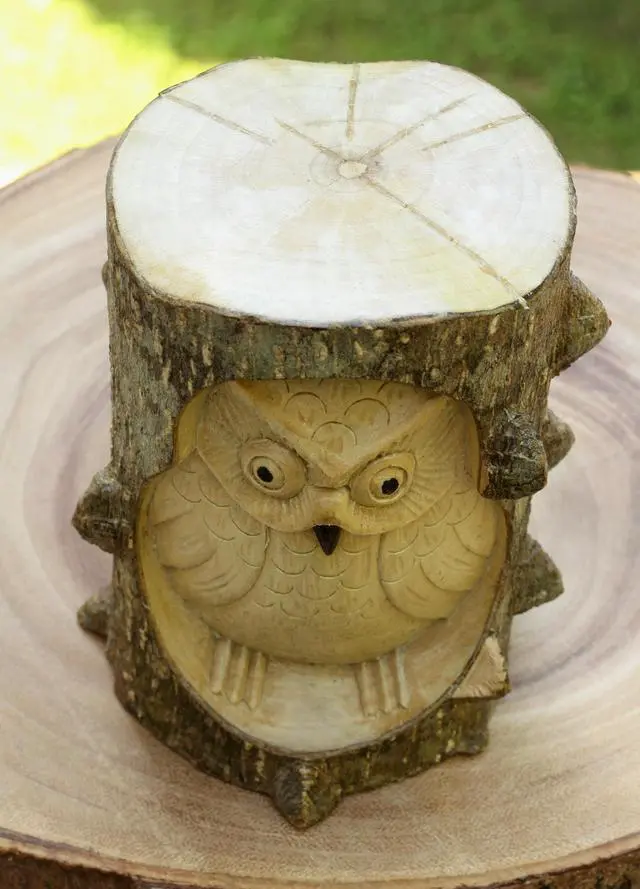 Alt view image 4 of 4 - Unique Handmade Wooden Owl from Crocodile Wood Statue Figurine Hoot Sculpture Art Rustic Home Decor Accent Handcrafted Decoration