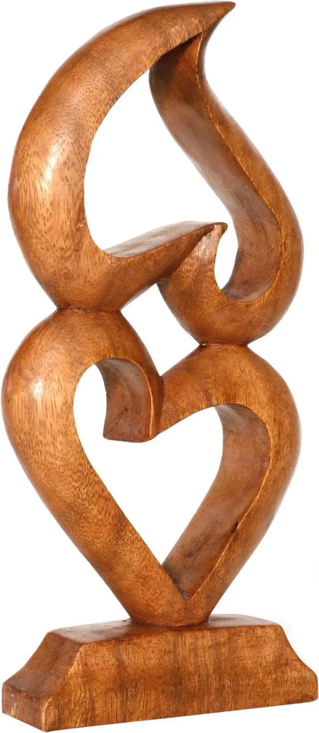 Alt view image 2 of 3 - G6 COLLECTION 12" Wooden Handmade Abstract Sculpture Statue Handcrafted "Two Hearts, One Love" Gift Art Home Decor Figurine Accent Decoration Artwork Hand Carved