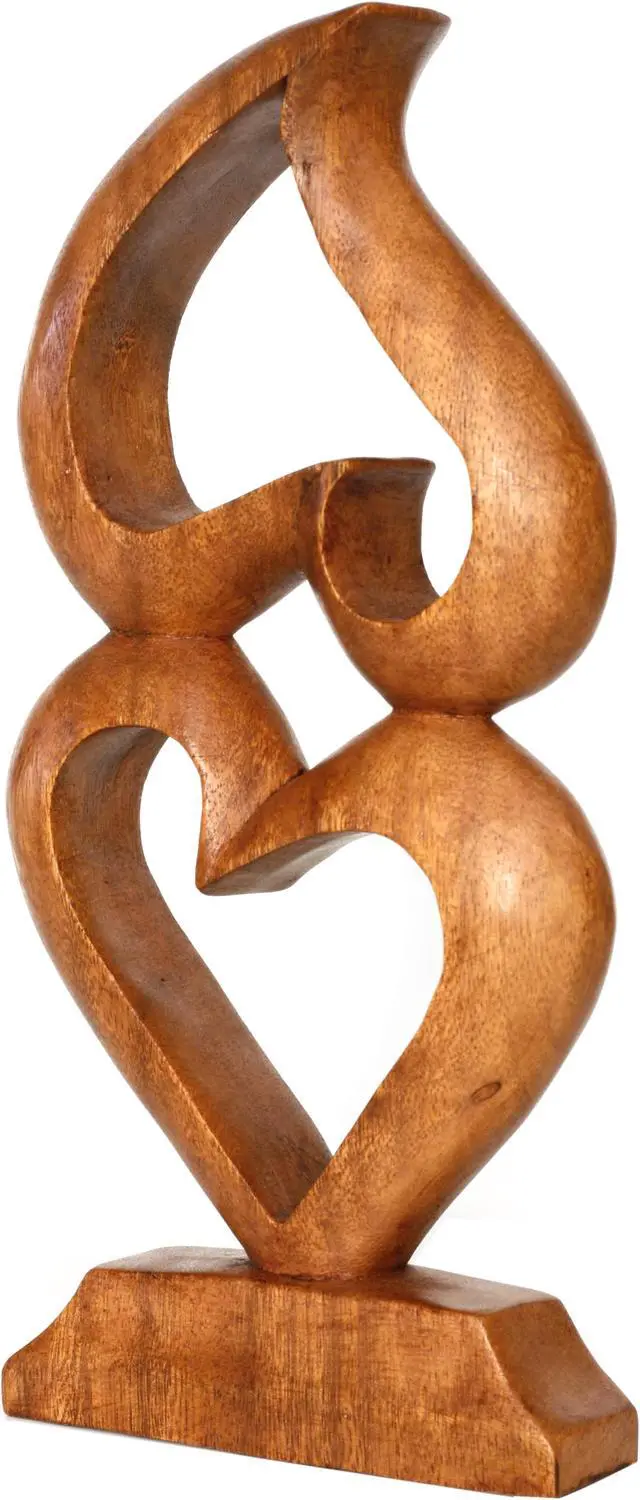 Alt view image 3 of 3 - G6 COLLECTION 12" Wooden Handmade Abstract Sculpture Statue Handcrafted "Two Hearts, One Love" Gift Art Home Decor Figurine Accent Decoration Artwork Hand Carved