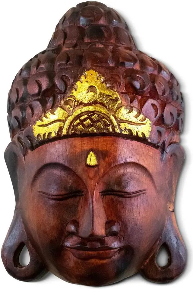 Main image of G6 COLLECTION Wooden Wall Mask Serene Brown Buddha Head Statue Hand Carved Sculpture Handmade Figurine Gift Home Decor Accent Handcrafted Wall Hanging Decoration