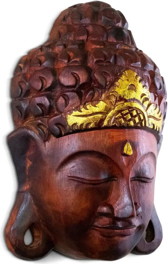 Alt view image 3 of 3 - G6 COLLECTION Wooden Wall Mask Serene Brown Buddha Head Statue Hand Carved Sculpture Handmade Figurine Gift Home Decor Accent Handcrafted Wall Hanging Decoration