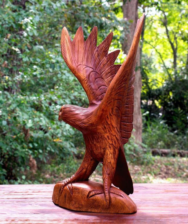 Alt view image 3 of 4 - G6 COLLECTION Large 16" Hand Carved Flying Wooden Eagle Statue Figurine Handmade Sculpture Art Decorative Home Decor Accent Handcrafted Decoration Us Soaring Eagle