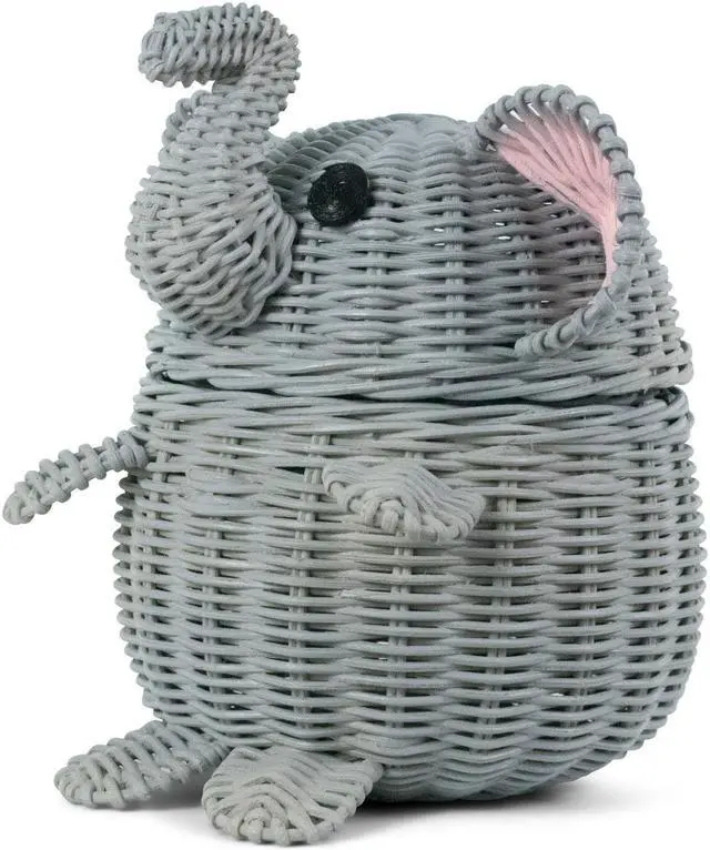 Alt view image 3 of 4 - G6 COLLECTION Gray Elephant Rattan Storage Basket With Lid Hand Woven Shelf Organizer Cute Handmade Gift Wicker