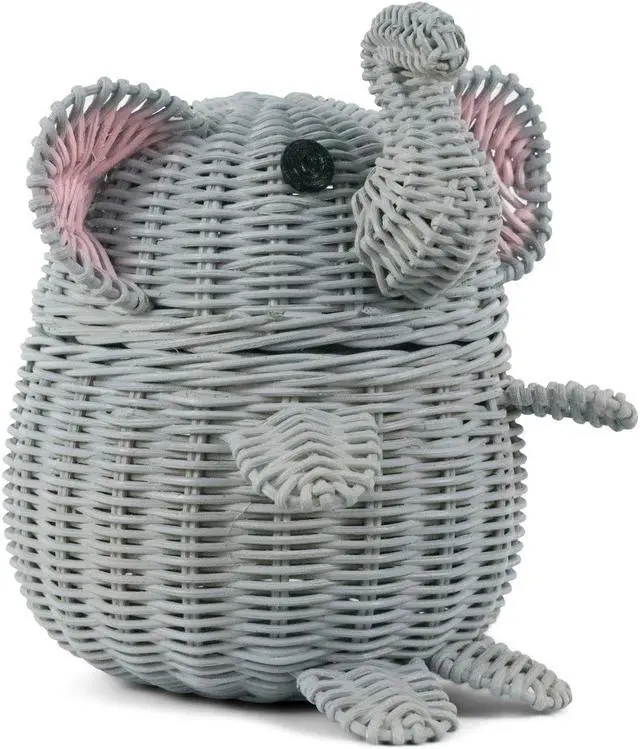 Alt view image 4 of 4 - G6 COLLECTION Gray Elephant Rattan Storage Basket With Lid Hand Woven Shelf Organizer Cute Handmade Gift Wicker