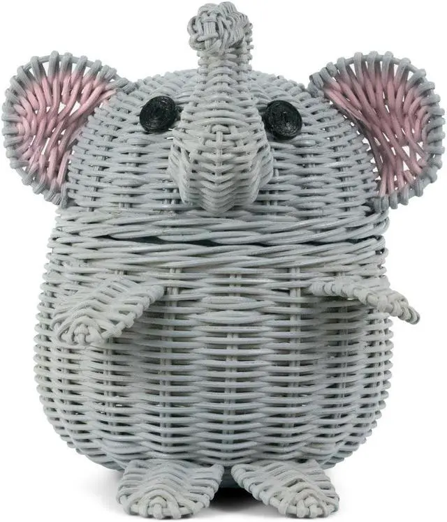 Main image of G6 COLLECTION Gray Elephant Rattan Storage Basket With Lid Hand Woven Shelf Organizer Cute Handmade Gift Wicker