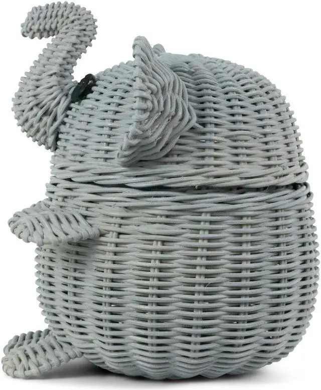 Alt view image 2 of 4 - G6 COLLECTION Gray Elephant Rattan Storage Basket With Lid Hand Woven Shelf Organizer Cute Handmade Gift Wicker