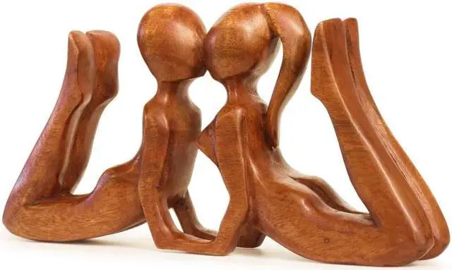 Alt view image 2 of 3 - G6 COLLECTION 12" Wooden Handmade Abstract Sculpture Statue Handcrafted - First Kiss - Gift Art Decorative Home Decor Figurine Accent Decoration Artwork Hand Carved