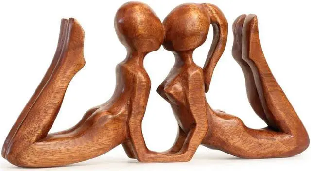 Alt view image 3 of 3 - G6 COLLECTION 12" Wooden Handmade Abstract Sculpture Statue Handcrafted - First Kiss - Gift Art Decorative Home Decor Figurine Accent Decoration Artwork Hand Carved