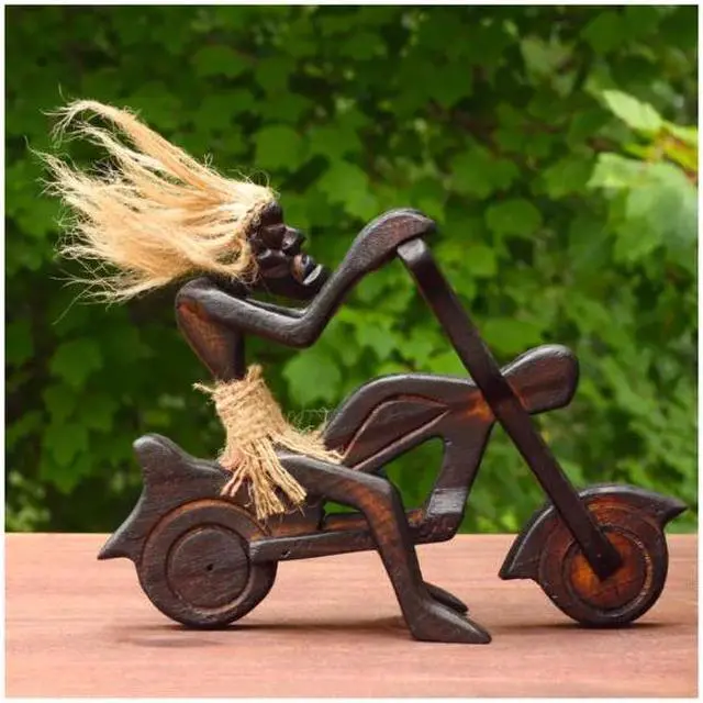 Main image of G6 COLLECTION Handmade Wooden Single Primitive Tribal Riding Harley Davidson Statue Motorcycle Sculpture Tiki Bar Unique Gift Wood Home Decor Figurine Hand Carved
