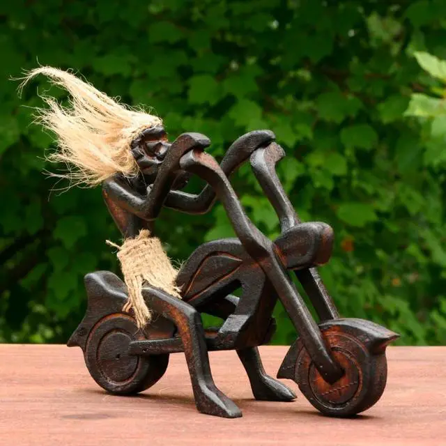 Alt view image 4 of 4 - G6 COLLECTION Handmade Wooden Single Primitive Tribal Riding Harley Davidson Statue Motorcycle Sculpture Tiki Bar Unique Gift Wood Home Decor Figurine Hand Carved