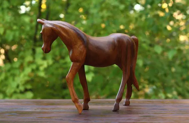 Alt view image 5 of 5 - G6 CLLECTION 12" Large Wooden Hand Carved Walking Horse Art Figurine Statue Sculpture Handcrafted Handmade Home Decor Accent Decoration
