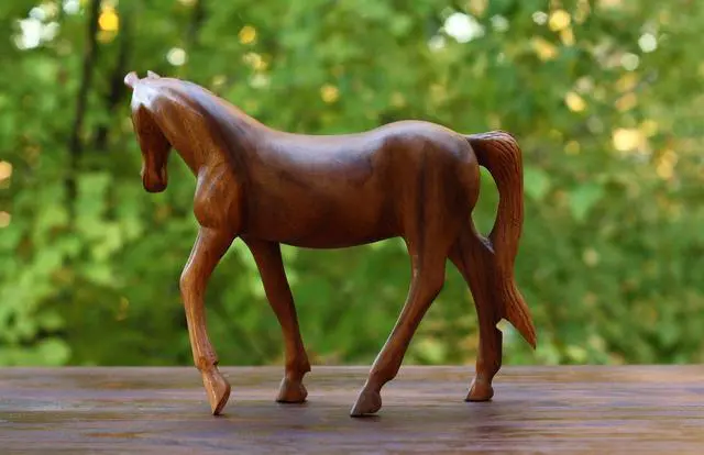 Alt view image 4 of 5 - G6 CLLECTION 12" Large Wooden Hand Carved Walking Horse Art Figurine Statue Sculpture Handcrafted Handmade Home Decor Accent Decoration