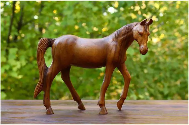 Alt view image 3 of 5 - G6 CLLECTION 12" Large Wooden Hand Carved Walking Horse Art Figurine Statue Sculpture Handcrafted Handmade Home Decor Accent Decoration