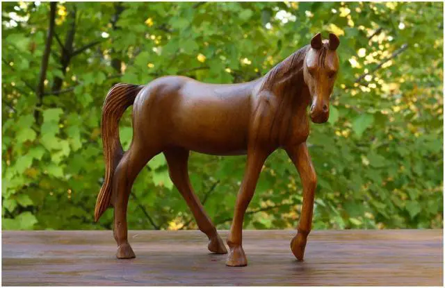 Main image of G6 CLLECTION 12" Large Wooden Hand Carved Walking Horse Art Figurine Statue Sculpture Handcrafted Handmade Home Decor Accent Decoration