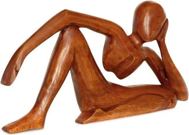 Alt view image 2 of 4 - G6 COLLECTION 12" Wooden Handmade Abstract Sculpture Handcrafted "Relaxing Man" Home Decor Decorative Figurine Accent Decoration Hand Carved Statue