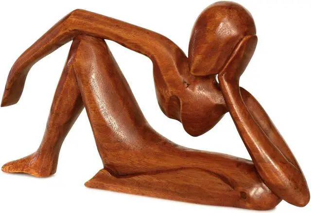 Alt view image 3 of 4 - G6 COLLECTION 12" Wooden Handmade Abstract Sculpture Handcrafted "Relaxing Man" Home Decor Decorative Figurine Accent Decoration Hand Carved Statue
