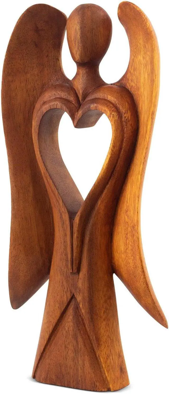 Alt view image 2 of 4 - G6 COLLECTION 12" Wooden Handmade Abstract Sculpture Statue Handcrafted "Angel of Love" Gift Art Home Decor Figurine Accent Artwork Hand Carved