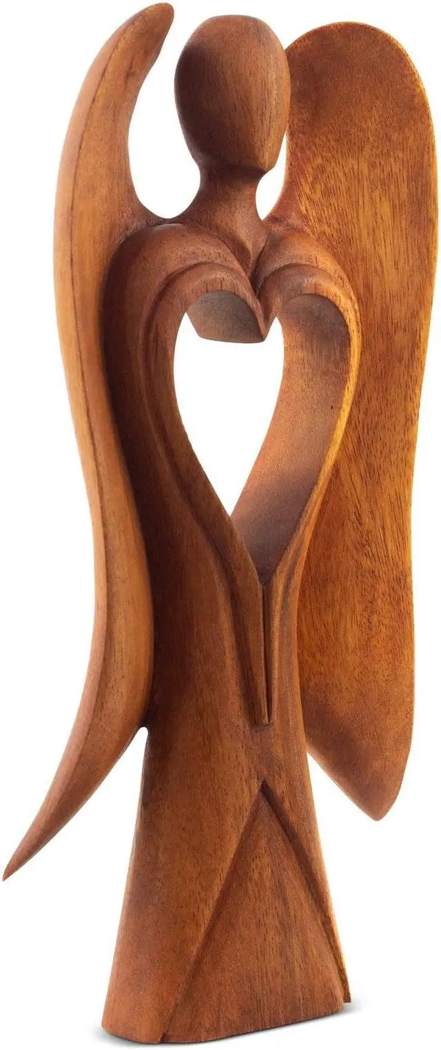 Alt view image 3 of 4 - G6 COLLECTION 12" Wooden Handmade Abstract Sculpture Statue Handcrafted "Angel of Love" Gift Art Home Decor Figurine Accent Artwork Hand Carved