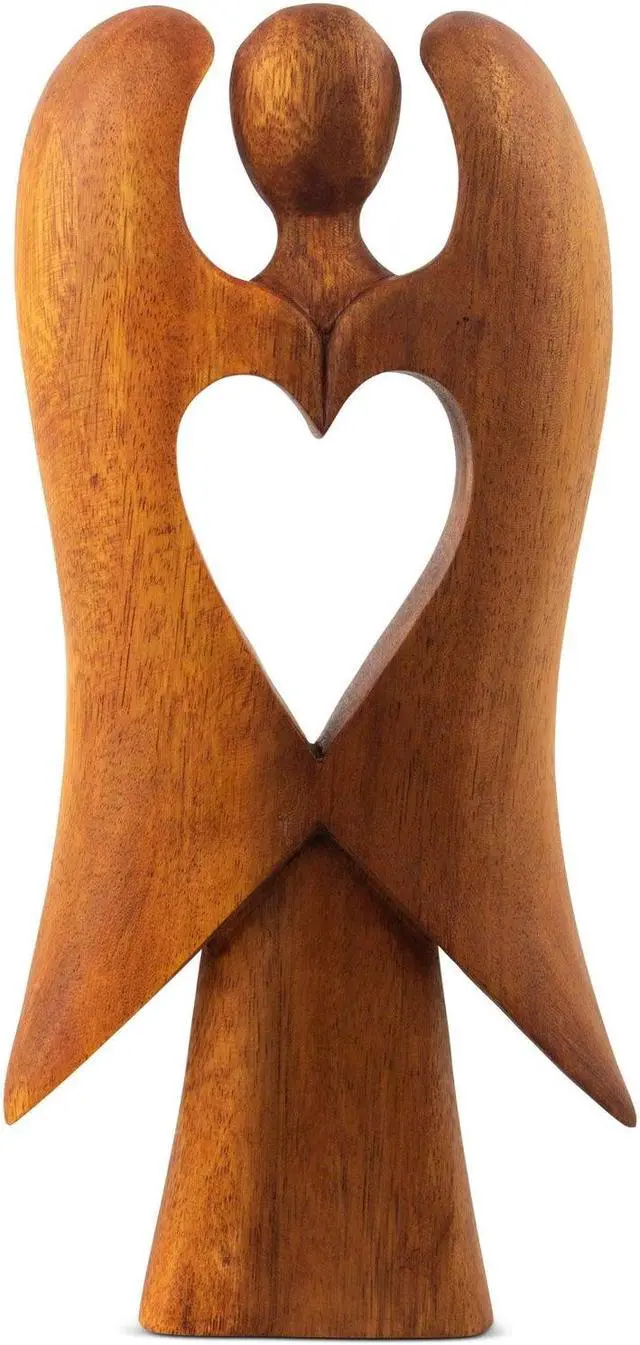 Alt view image 4 of 4 - G6 COLLECTION 12" Wooden Handmade Abstract Sculpture Statue Handcrafted "Angel of Love" Gift Art Home Decor Figurine Accent Artwork Hand Carved