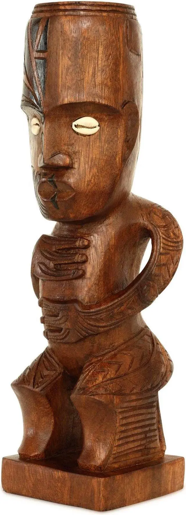 Alt view image 2 of 4 - G6 COLLECTION Handmade Wooden Primitive Tattoo Face Tribal Statue Sculpture Tiki Bar Totem Handcrafted Unique Gift Home Decor Accent Figurine Artwork Hand Carved