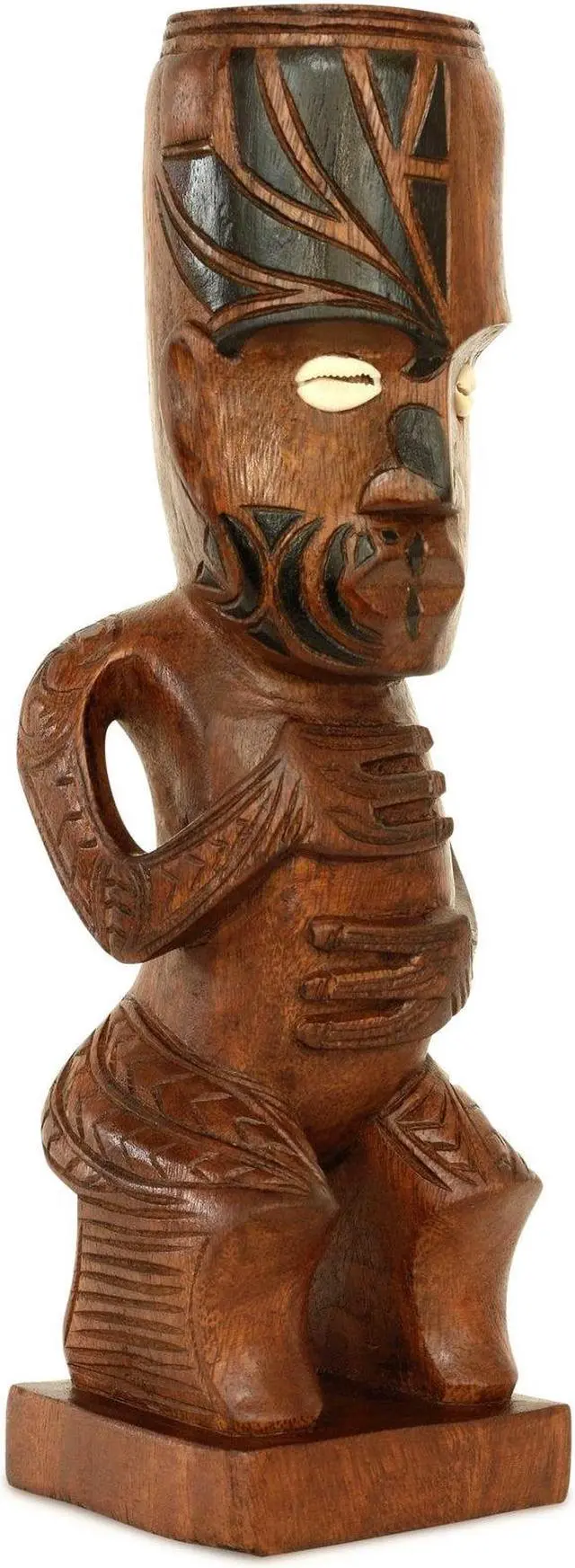 Alt view image 3 of 4 - G6 COLLECTION Handmade Wooden Primitive Tattoo Face Tribal Statue Sculpture Tiki Bar Totem Handcrafted Unique Gift Home Decor Accent Figurine Artwork Hand Carved