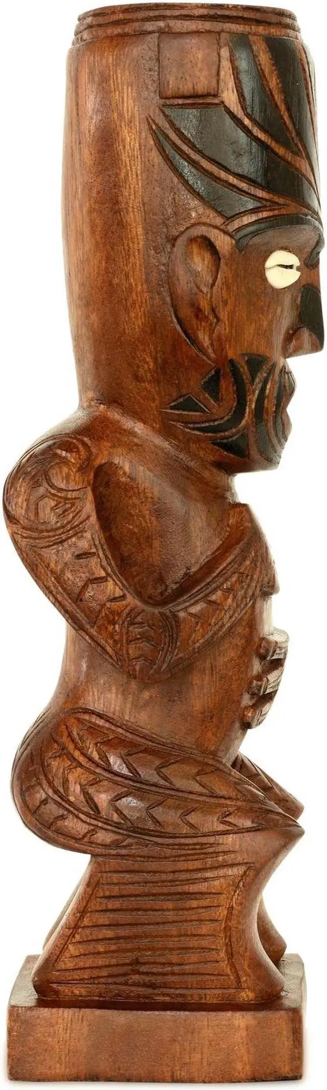 Alt view image 4 of 4 - G6 COLLECTION Handmade Wooden Primitive Tattoo Face Tribal Statue Sculpture Tiki Bar Totem Handcrafted Unique Gift Home Decor Accent Figurine Artwork Hand Carved