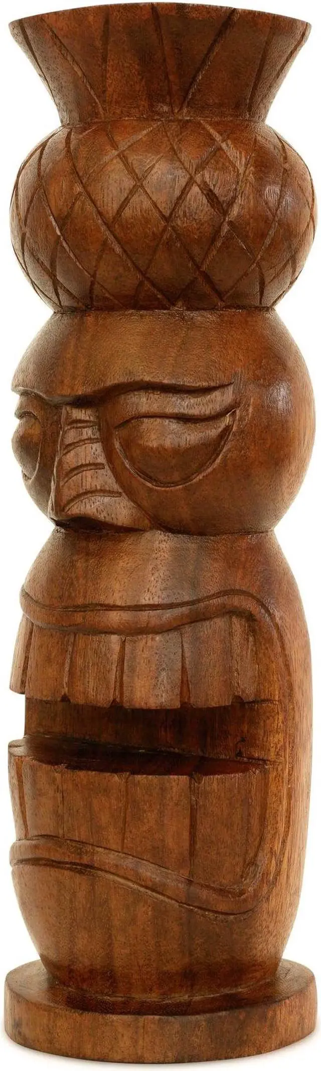 Alt view image 3 of 4 - G6 COLLECTION Handmade Wooden Primitive Pineapple Head Tribal Statue Sculpture Tiki Bar Totem Handcrafted Gift Home Decor Accent Figurine Decoration Hand Carved