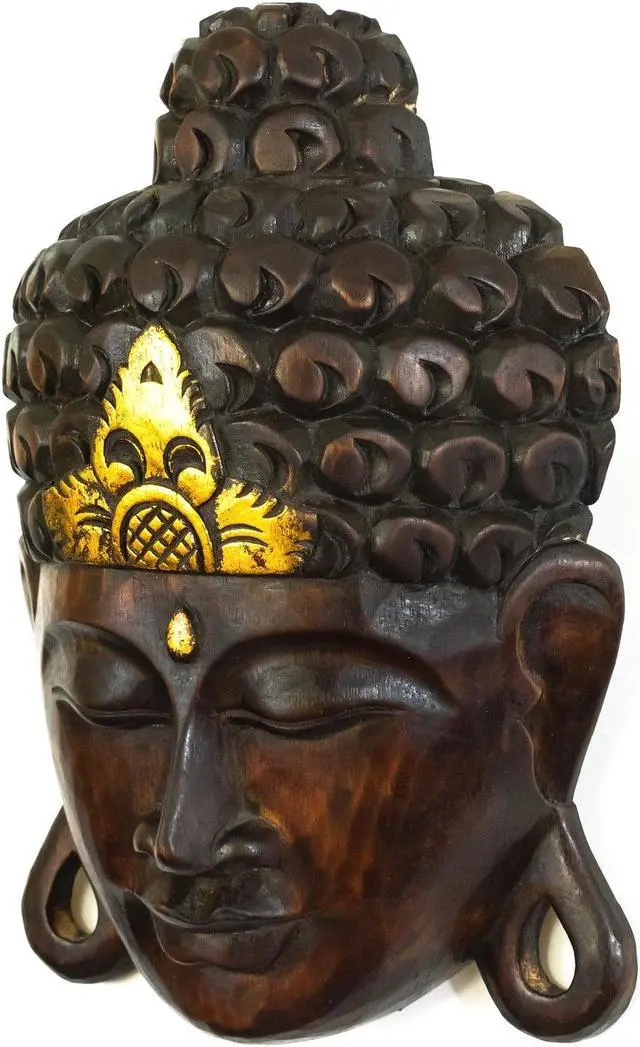 Alt view image 2 of 3 - G6 COLLECTION Wooden Wall Mask Serene Buddha Head Statue Hand Carved Sculpture Handmade Figurine Gift Home Decor Accent Handcrafted Wall Hanging Decoration