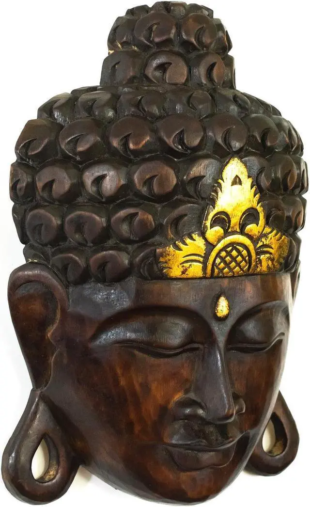 Alt view image 3 of 3 - G6 COLLECTION Wooden Wall Mask Serene Buddha Head Statue Hand Carved Sculpture Handmade Figurine Gift Home Decor Accent Handcrafted Wall Hanging Decoration