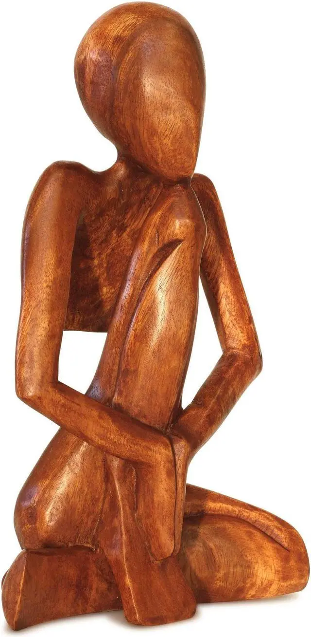 Alt view image 2 of 4 - G6 COLLECTION 12" Wooden Handmade Abstract Sculpture Handcrafted Art "Praying Man" Statue Home Decor Decorative Yoga Figurine Accent Decoration Gift Hand Carved