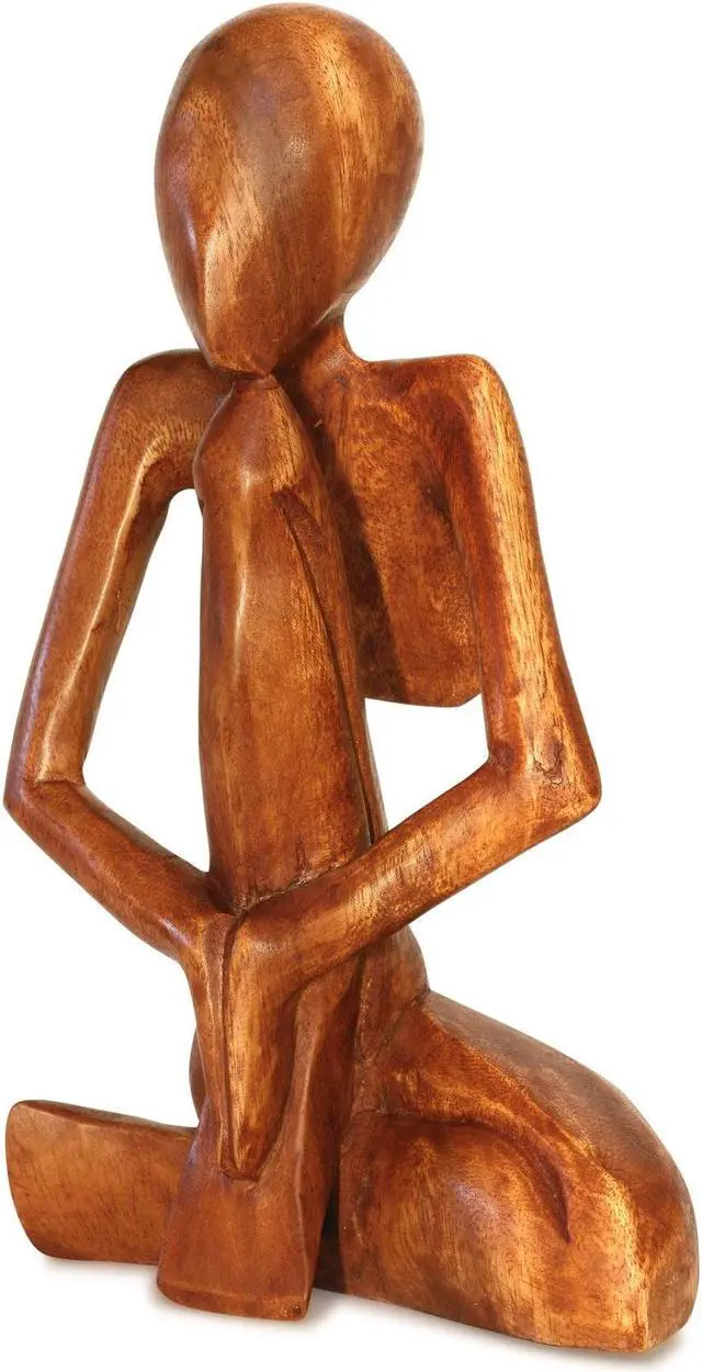 Alt view image 4 of 4 - G6 COLLECTION 12" Wooden Handmade Abstract Sculpture Handcrafted Art "Praying Man" Statue Home Decor Decorative Yoga Figurine Accent Decoration Gift Hand Carved