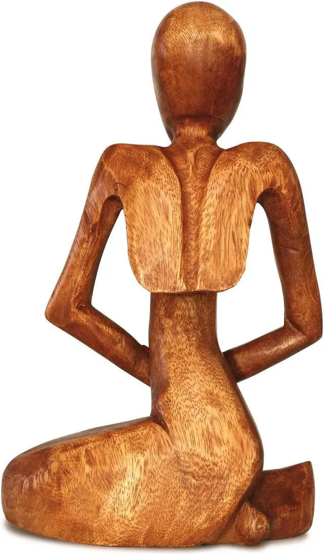Alt view image 3 of 4 - G6 COLLECTION 12" Wooden Handmade Abstract Sculpture Handcrafted Art "Praying Man" Statue Home Decor Decorative Yoga Figurine Accent Decoration Gift Hand Carved