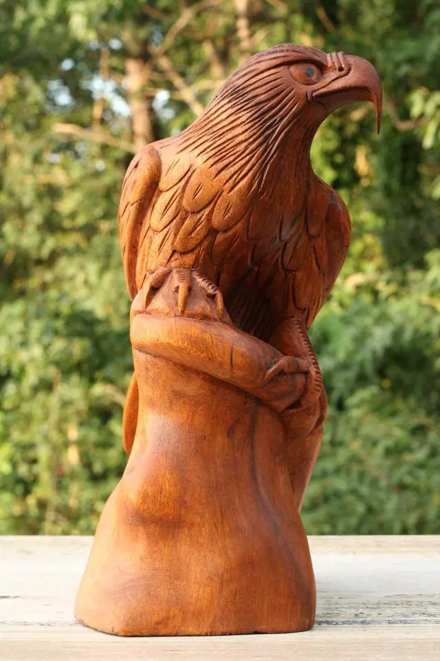 Alt view image 2 of 5 - G6 COLLECTION 12" Large Big Solid Wooden Handmade American Eagle Statue Handcrafted Figurine Sculpture Art Hand Carved Rustic Lodge Outdoor Home Decor Us Accent