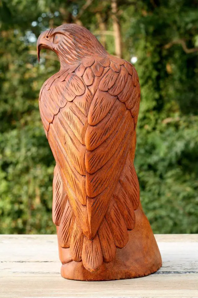 Alt view image 3 of 5 - G6 COLLECTION 12" Large Big Solid Wooden Handmade American Eagle Statue Handcrafted Figurine Sculpture Art Hand Carved Rustic Lodge Outdoor Home Decor Us Accent
