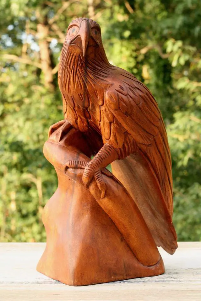 Alt view image 4 of 5 - G6 COLLECTION 12" Large Big Solid Wooden Handmade American Eagle Statue Handcrafted Figurine Sculpture Art Hand Carved Rustic Lodge Outdoor Home Decor Us Accent