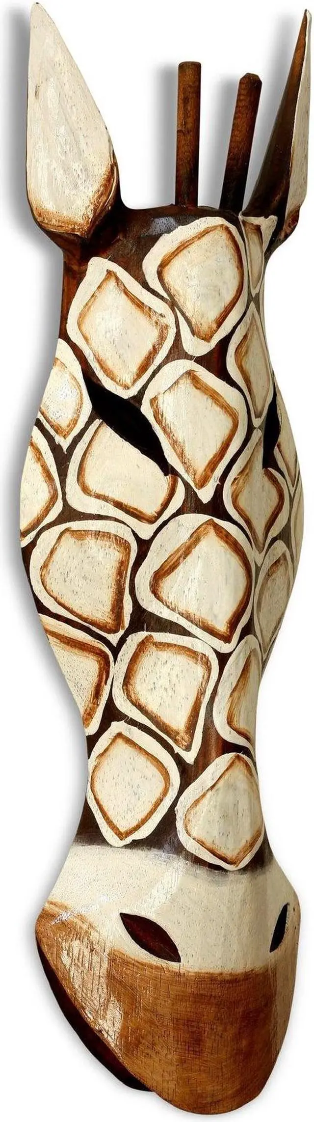 Alt view image 2 of 3 - G6 COLLECTION 20" African Wooden Tribal Giraffe Mask Hand Carved Wall Plaque Hanging Home Decor Accent Unique Sculpture Decoration Handmade Handcrafted Square Motif