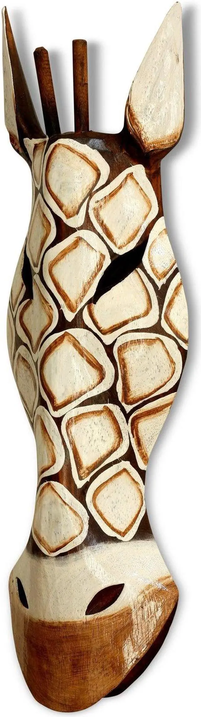 Alt view image 3 of 3 - G6 COLLECTION 20" African Wooden Tribal Giraffe Mask Hand Carved Wall Plaque Hanging Home Decor Accent Unique Sculpture Decoration Handmade Handcrafted Square Motif