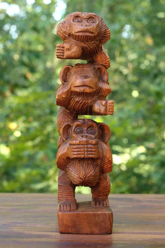 Alt view image 2 of 4 - G6 COLLECTION Wooden Hand Carved Stacked 3 Monkeys See, Hear, Speak No Evil Figurines Handmade Sculpture Home Decor Accent Handcrafted Wood Three Monkeys Statue