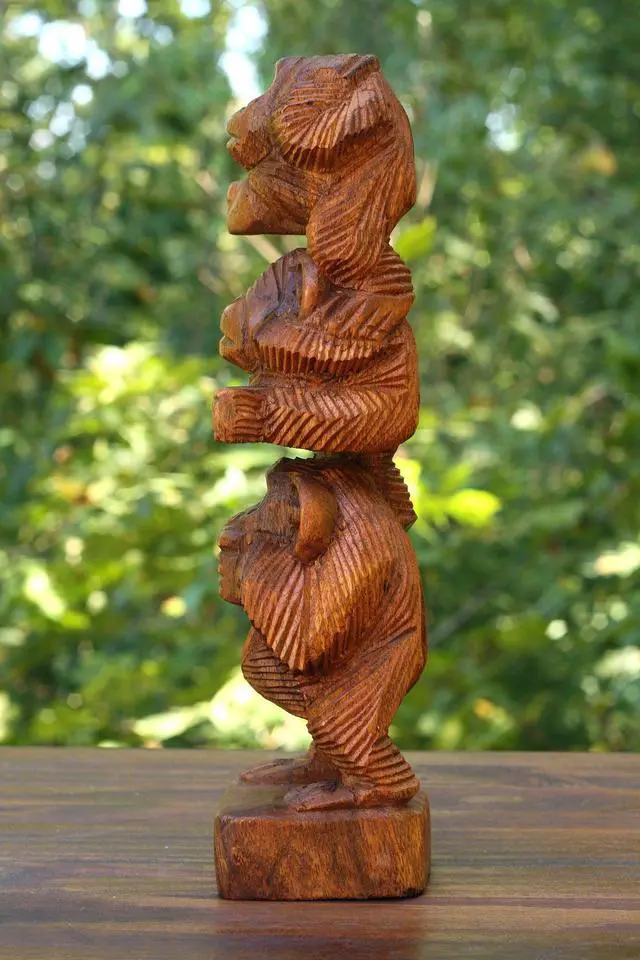 Main image of G6 COLLECTION Wooden Hand Carved Stacked 3 Monkeys See, Hear, Speak No Evil Figurines Handmade Sculpture Home Decor Accent Handcrafted Wood Three Monkeys Statue