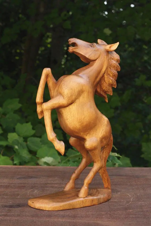 Alt view image 3 of 6 - G6 COLLECTION 12" Wooden Hand Carved Rearing Horse Art Figurine Statue Sculpture Handcrafted Handmade Decorative Home Decor Accent Rustic Decoration